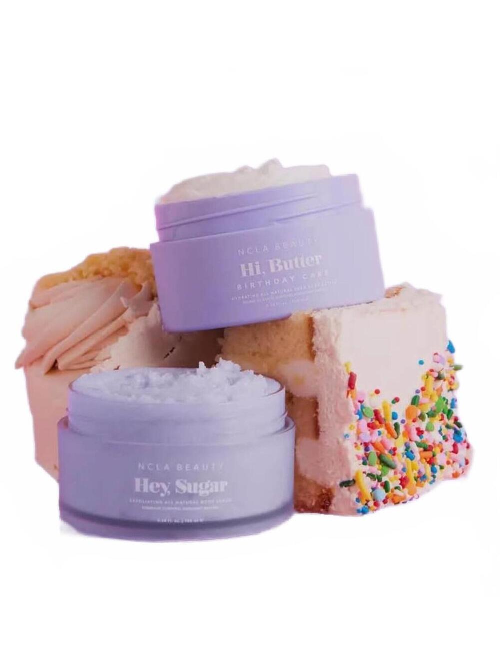 New NCLA Beauty Hey Sugar Birthday Cake Body Scrub + Butter Body Moisturizer Set